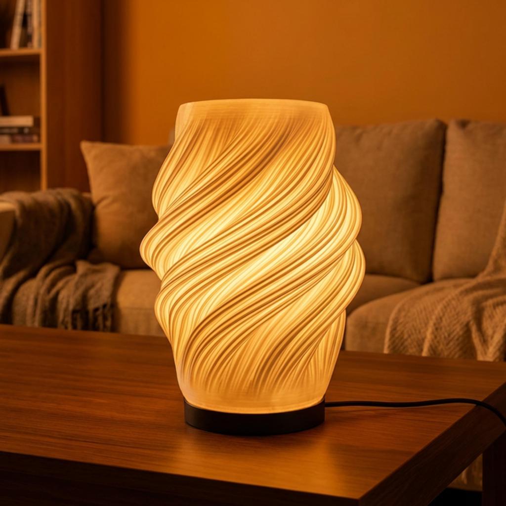 3D-gedruckte Wellen-Leuchte in warmem Licht